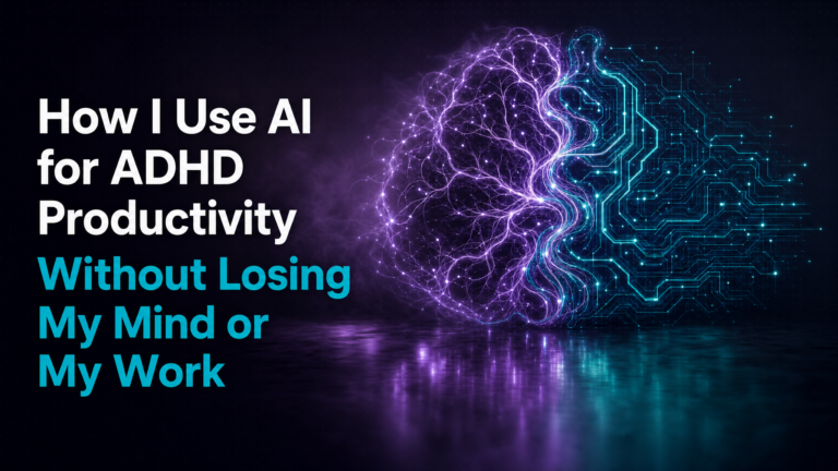 Adhd Productivity Blog 38 AI for ADHD productivity -- a digital brain split between chaotic neural energy and structured circuit pathways, representing AI as external executive function