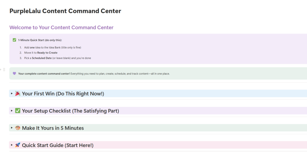 Content Command Center welcome screen