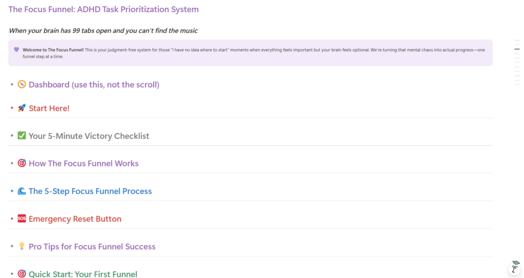 Focus funnel system navigation links