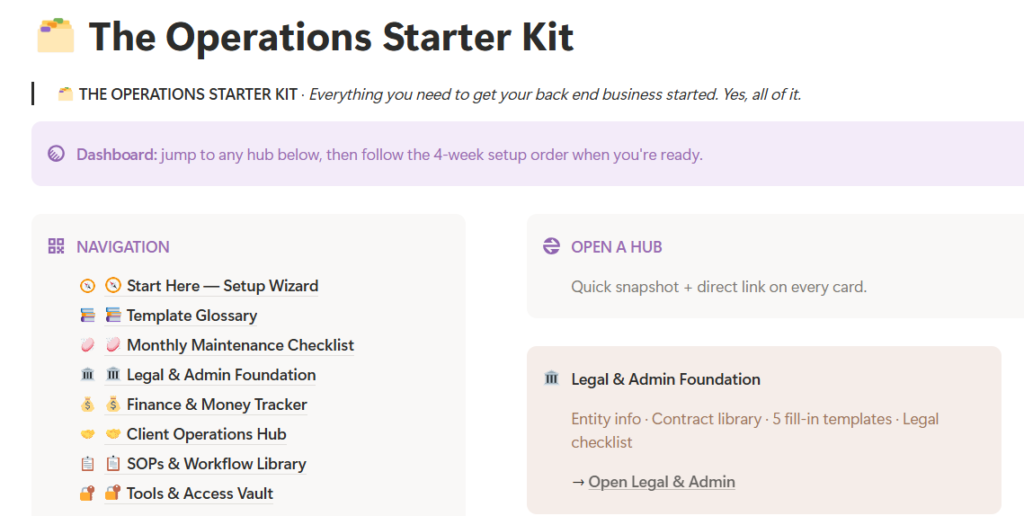 operations starter kit screenshot in Notion