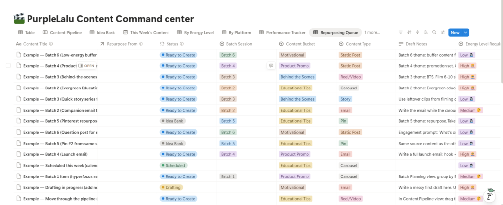 Content command center table view