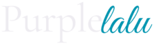 purplelalu primary logo in white and teal