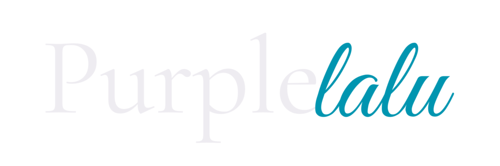purplelalu primary logo in white and teal