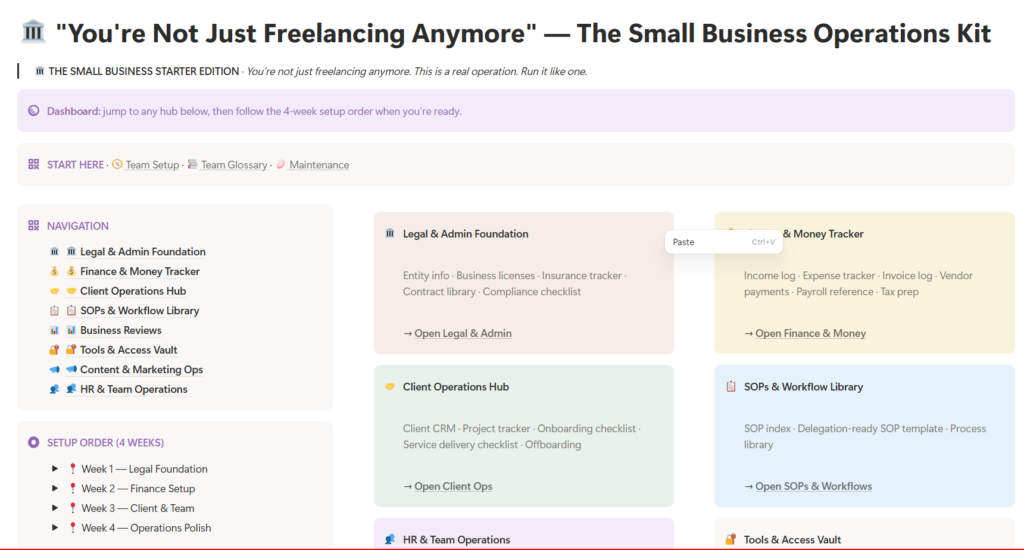 the small business operations kit screenshot